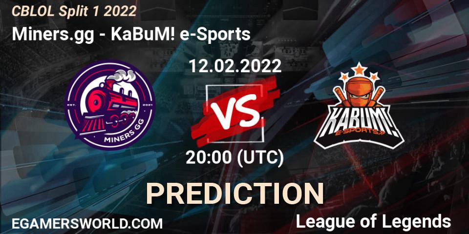 Miners.gg vs KaBuM! e-Sports: Betting TIp, Match Prediction. 12.02.2022 at 20:10. LoL, CBLOL Split 1 2022