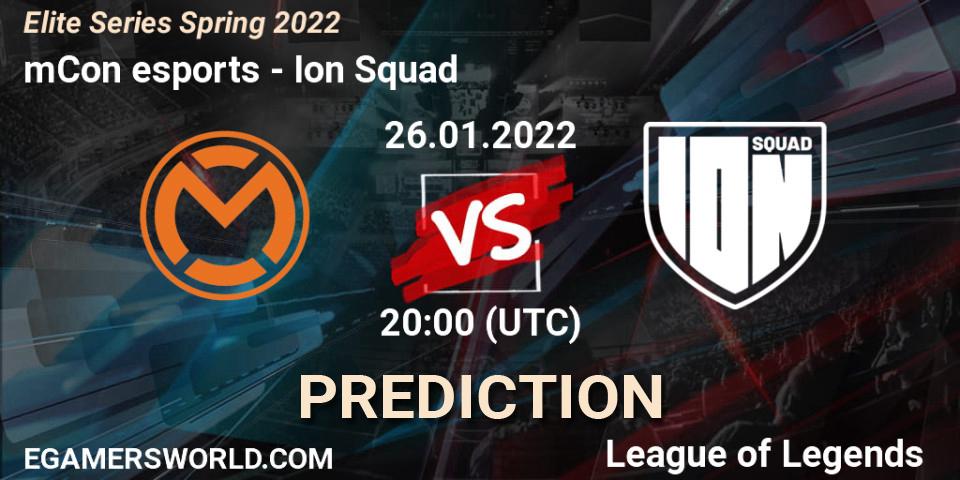 mCon esports vs Ion Squad: Betting TIp, Match Prediction. 26.01.2022 at 20:00. LoL, Elite Series Spring 2022