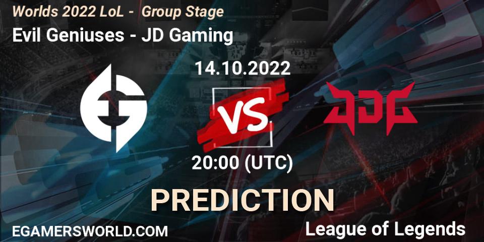 Evil Geniuses vs JD Gaming: Betting TIp, Match Prediction. 14.10.2022 at 20:00. LoL, Worlds 2022 LoL - Group Stage