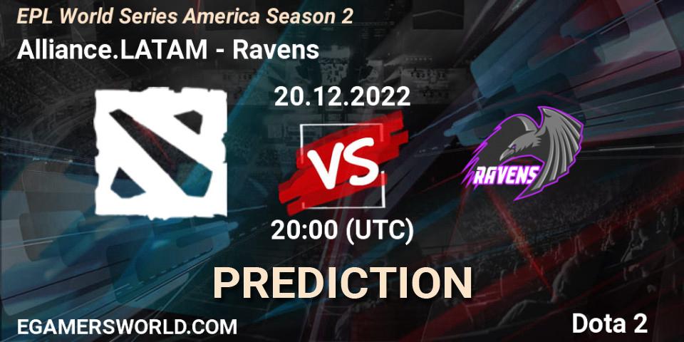 Alliance.LATAM vs Ravens: Betting TIp, Match Prediction. 21.12.2022 at 20:13. Dota 2, EPL World Series America Season 2