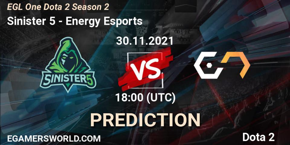 Sinister 5 vs Energy Esports: Betting TIp, Match Prediction. 30.11.21. Dota 2, EGL One Dota 2 Season 2