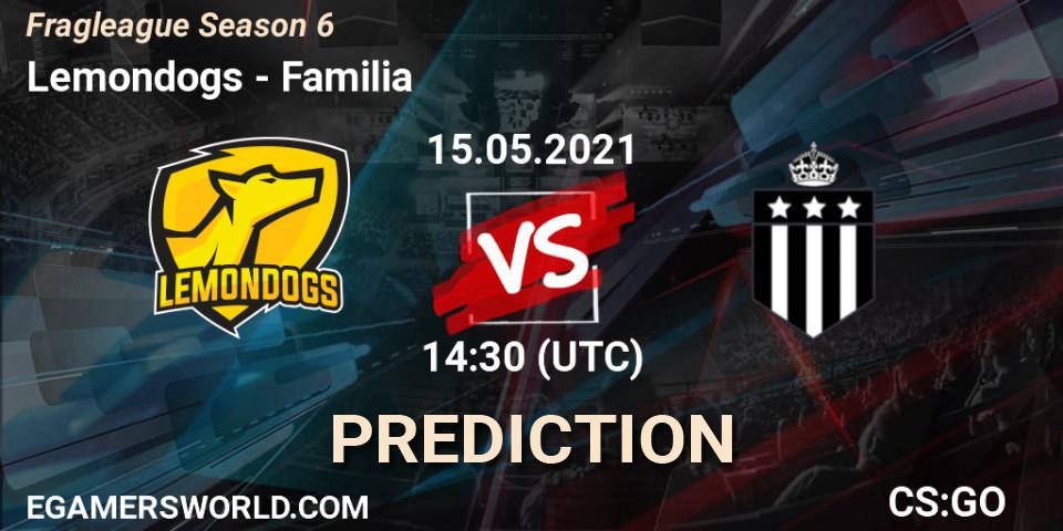 Lemondogs vs Familia: Betting TIp, Match Prediction. 17.05.2021 at 16:00. Counter-Strike (CS2), Fragleague Season 6