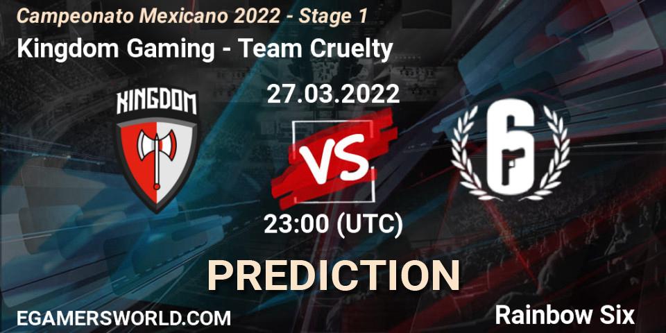 Kingdom Gaming vs Team Cruelty: Betting TIp, Match Prediction. 27.03.2022 at 23:00. Rainbow Six, Campeonato Mexicano 2022 - Stage 1
