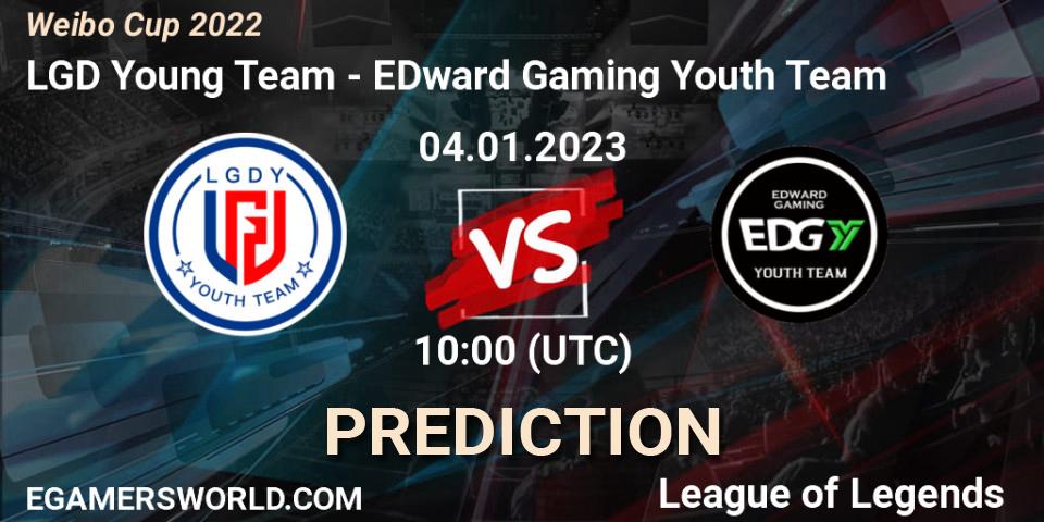 LGD Young Team vs EDward Gaming Youth Team: Betting TIp, Match Prediction. 04.01.2023 at 10:00. LoL, Weibo Cup 2022