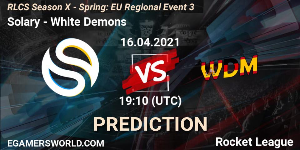 Solary vs White Demons: Betting TIp, Match Prediction. 16.04.2021 at 18:25. Rocket League, RLCS Season X - Spring: EU Regional Event 3
