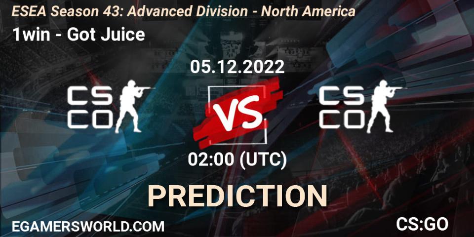 1win vs Got Juice: Betting TIp, Match Prediction. 05.12.22. CS2 (CS:GO), ESEA Season 43: Advanced Division - North America