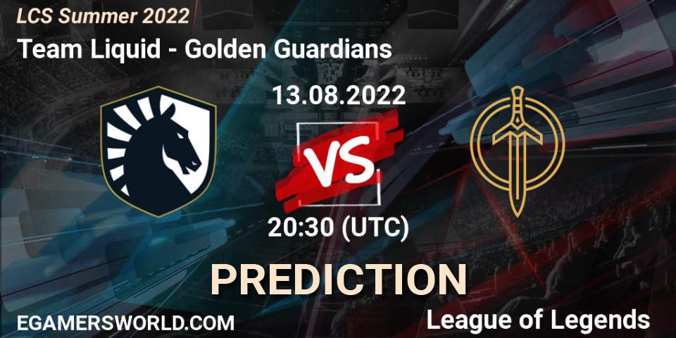 Team Liquid vs Golden Guardians: Betting TIp, Match Prediction. 13.08.22. LoL, LCS Summer 2022