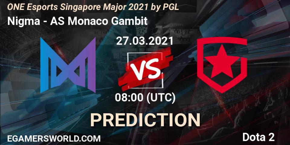 Nigma vs AS Monaco Gambit: Betting TIp, Match Prediction. 27.03.21. Dota 2, ONE Esports Singapore Major 2021