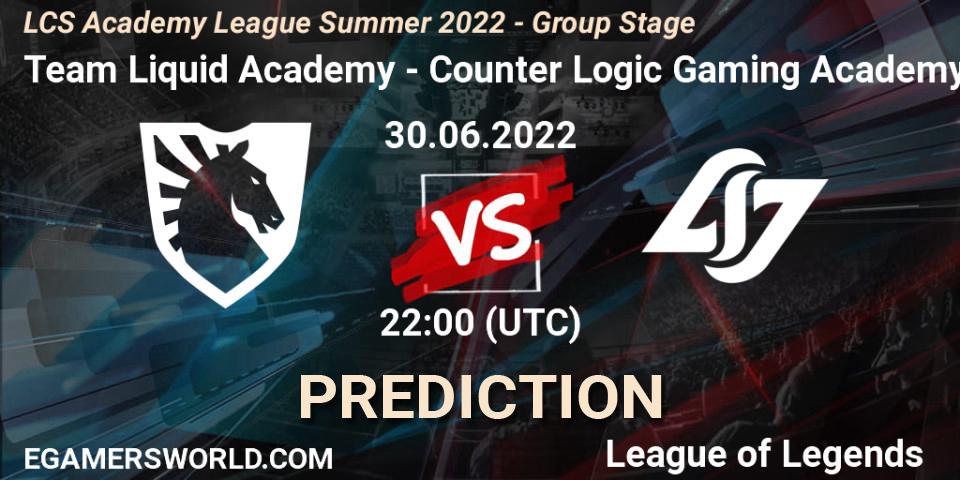 Team Liquid Academy vs Counter Logic Gaming Academy: Betting TIp, Match Prediction. 30.06.22. LoL, LCS Academy League Summer 2022 - Group Stage