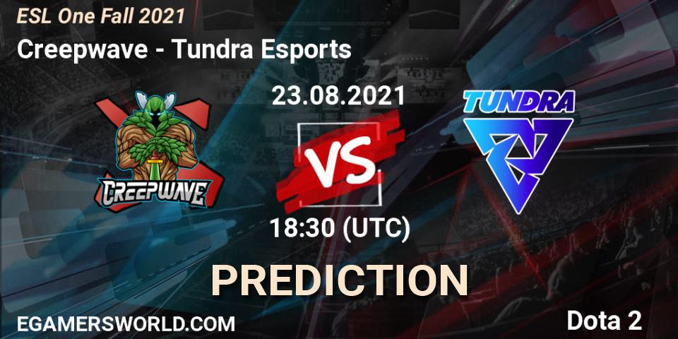 Creepwave vs Tundra Esports: Betting TIp, Match Prediction. 24.08.2021 at 18:30. Dota 2, ESL One Fall 2021