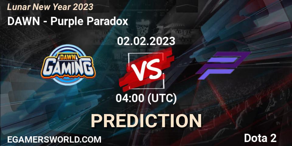 DAWN vs Purple Paradox: Betting TIp, Match Prediction. 02.02.23. Dota 2, Lunar New Year 2023