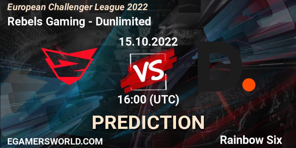 Rebels Gaming vs Dunlimited: Betting TIp, Match Prediction. 15.10.2022 at 16:00. Rainbow Six, European Challenger League 2022