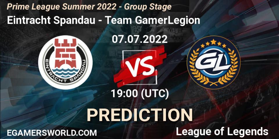 Eintracht Spandau vs Team GamerLegion: Betting TIp, Match Prediction. 07.07.2022 at 19:00. LoL, Prime League Summer 2022 - Group Stage