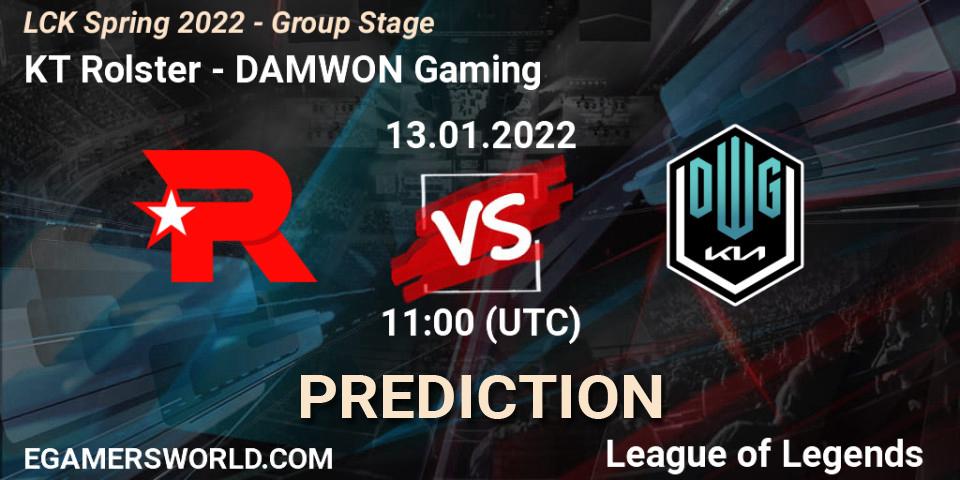KT Rolster vs DAMWON Gaming: Betting TIp, Match Prediction. 13.01.2022 at 11:45. LoL, LCK Spring 2022 - Group Stage