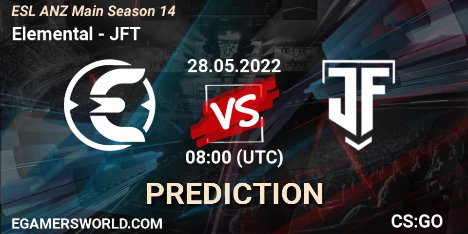 Elemental vs JFT: Betting TIp, Match Prediction. 28.05.2022 at 08:00. Counter-Strike (CS2), ESL ANZ Main Season 14