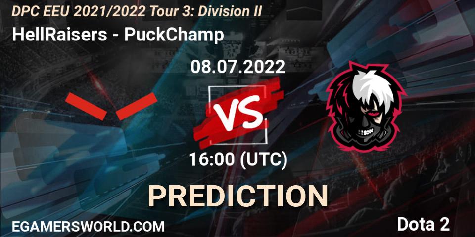 HellRaisers vs PuckChamp: Betting TIp, Match Prediction. 08.07.2022 at 16:25. Dota 2, DPC EEU 2021/2022 Tour 3: Division II