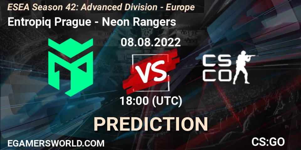 Entropiq Prague vs Neon Rangers: Betting TIp, Match Prediction. 13.09.2022 at 14:00. Counter-Strike (CS2), ESEA Season 42: Advanced Division - Europe