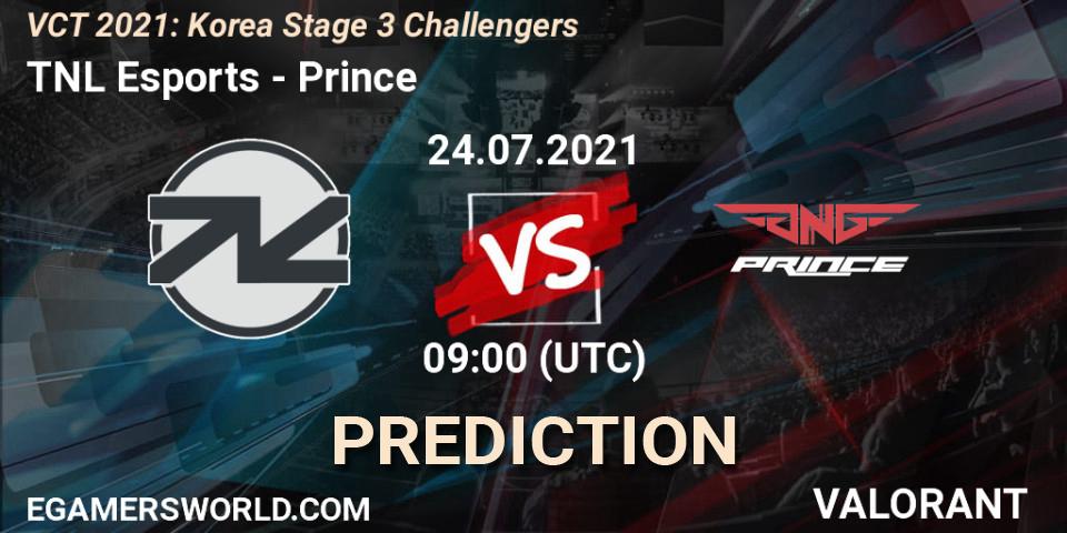 TNL Esports vs Prince: Betting TIp, Match Prediction. 24.07.2021 at 09:00. VALORANT, VCT 2021: Korea Stage 3 Challengers