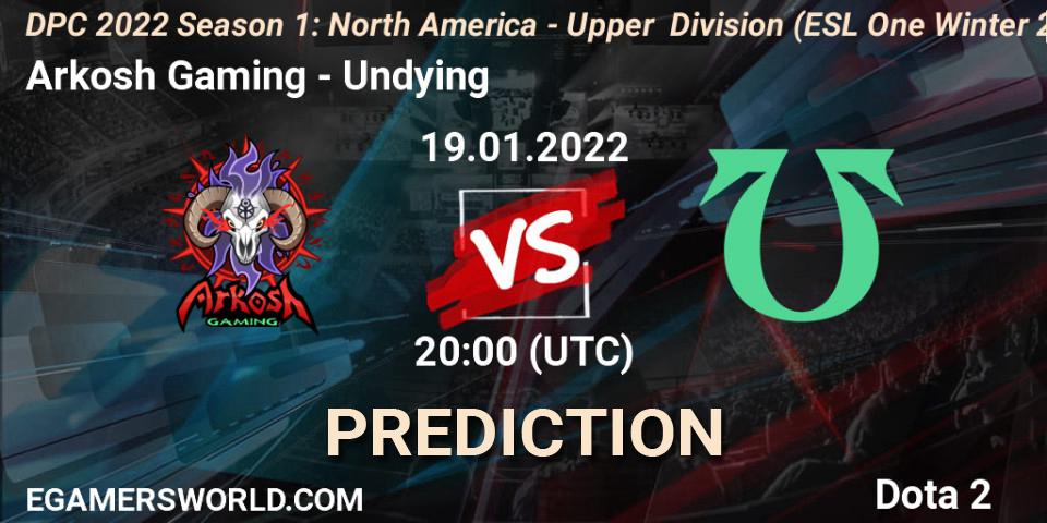Arkosh Gaming vs Undying: Betting TIp, Match Prediction. 19.01.2022 at 20:20. Dota 2, DPC 2022 Season 1: North America - Upper Division (ESL One Winter 2021)