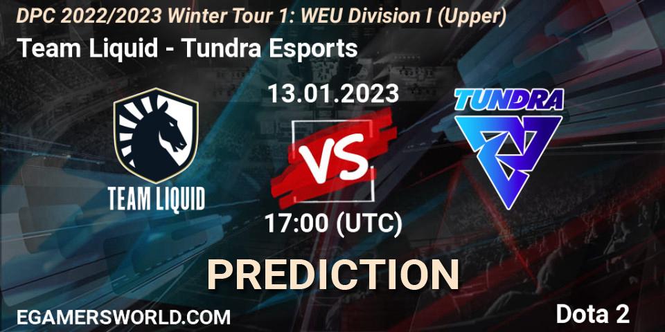 Team Liquid vs Tundra Esports: Betting TIp, Match Prediction. 13.01.2023 at 16:55. Dota 2, DPC 2022/2023 Winter Tour 1: WEU Division I (Upper)