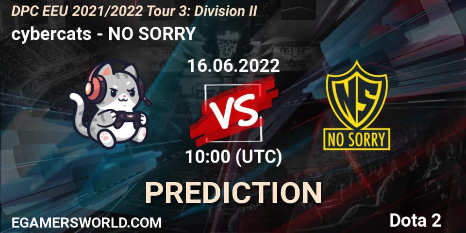 cybercats vs NO SORRY: Betting TIp, Match Prediction. 16.06.2022 at 10:00. Dota 2, DPC EEU 2021/2022 Tour 3: Division II