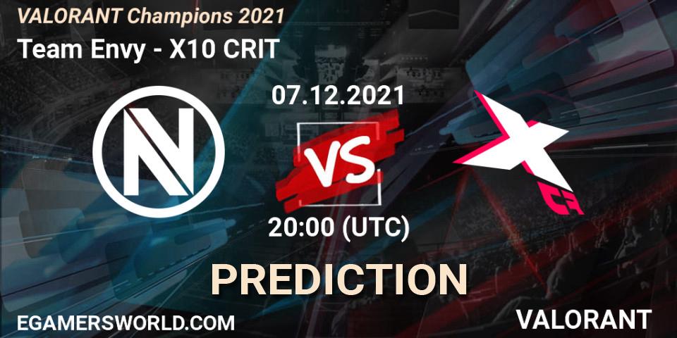 Team Envy vs X10 CRIT: Betting TIp, Match Prediction. 07.12.2021 at 21:00. VALORANT, VALORANT Champions 2021