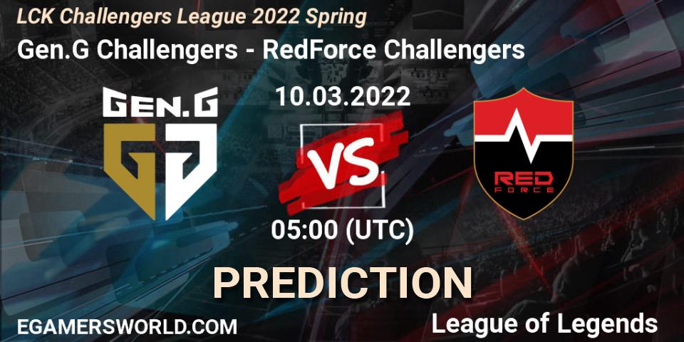 Gen.G Challengers vs RedForce Challengers: Betting TIp, Match Prediction. 10.03.2022 at 05:00. LoL, LCK Challengers League 2022 Spring