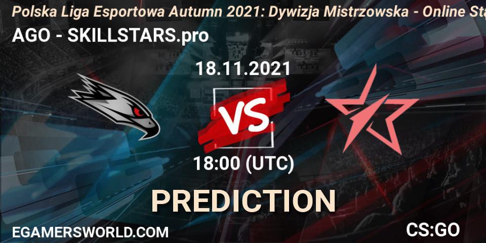 AGO vs SKILLSTARS.pro: Betting TIp, Match Prediction. 18.11.21. CS2 (CS:GO), Polska Liga Esportowa Autumn 2021: Dywizja Mistrzowska - Online Stage