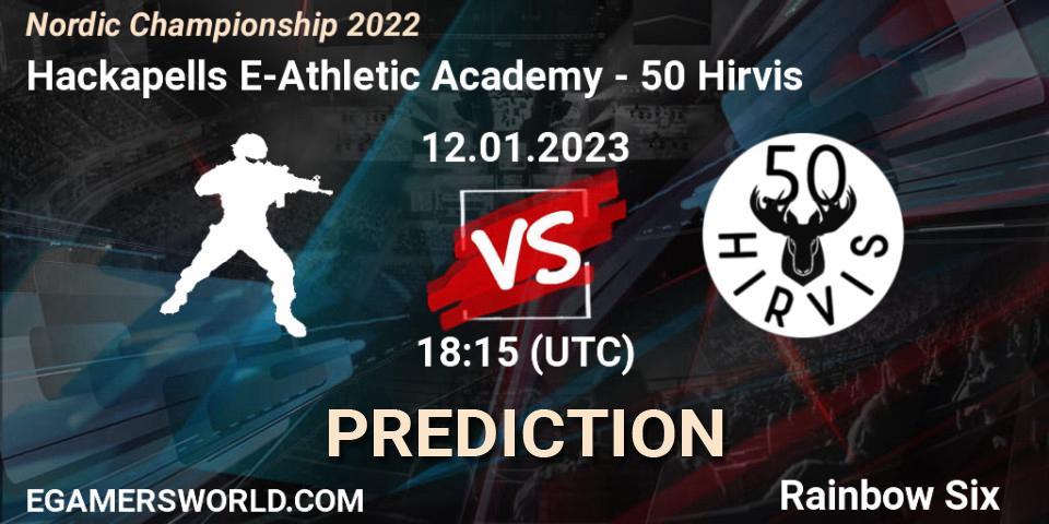 Hackapells E-Athletic Academy vs 50 Hirvis: Betting TIp, Match Prediction. 12.01.2023 at 18:15. Rainbow Six, Nordic Championship 2022