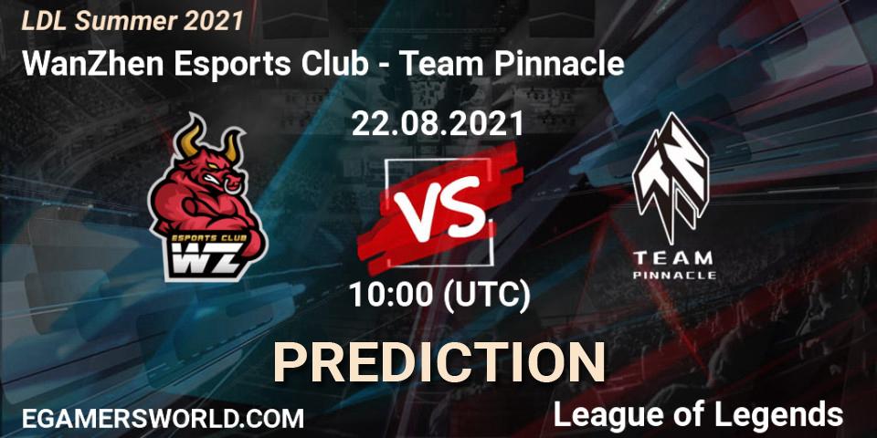 WanZhen Esports Club vs Team Pinnacle: Betting TIp, Match Prediction. 22.08.2021 at 11:00. LoL, LDL Summer 2021