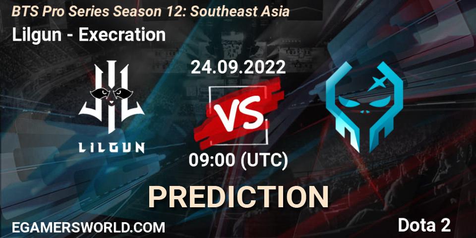 Lilgun vs Execration: Betting TIp, Match Prediction. 24.09.2022 at 09:04. Dota 2, BTS Pro Series Season 12: Southeast Asia