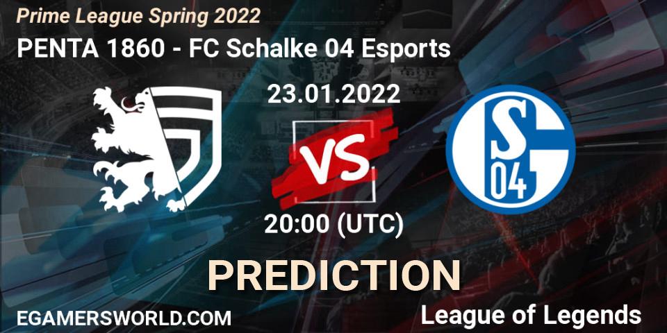 PENTA 1860 vs FC Schalke 04 Esports: Betting TIp, Match Prediction. 23.01.2022 at 20:15. LoL, Prime League Spring 2022
