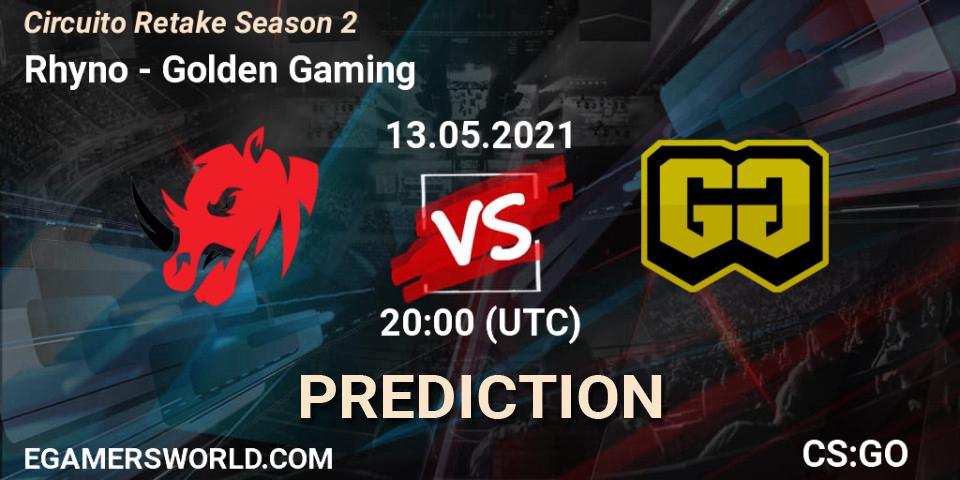 Rhyno vs Golden Gaming: Betting TIp, Match Prediction. 13.05.2021 at 20:00. Counter-Strike (CS2), Circuito Retake Season 2