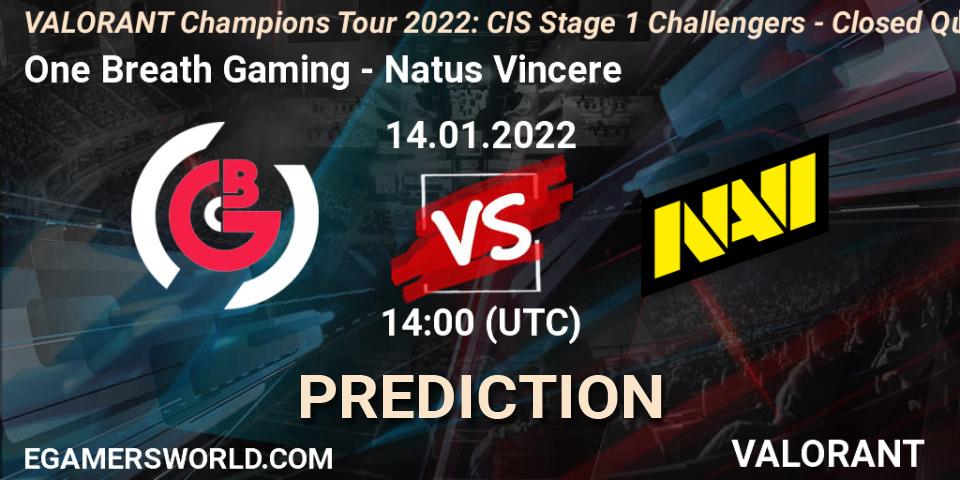 One Breath Gaming vs Natus Vincere: Betting TIp, Match Prediction. 14.01.2022 at 14:00. VALORANT, VCT 2022: CIS Stage 1 Challengers - Closed Qualifier 1