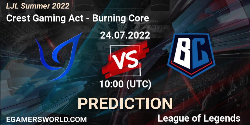 Crest Gaming Act vs Burning Core: Betting TIp, Match Prediction. 24.07.22. LoL, LJL Summer 2022