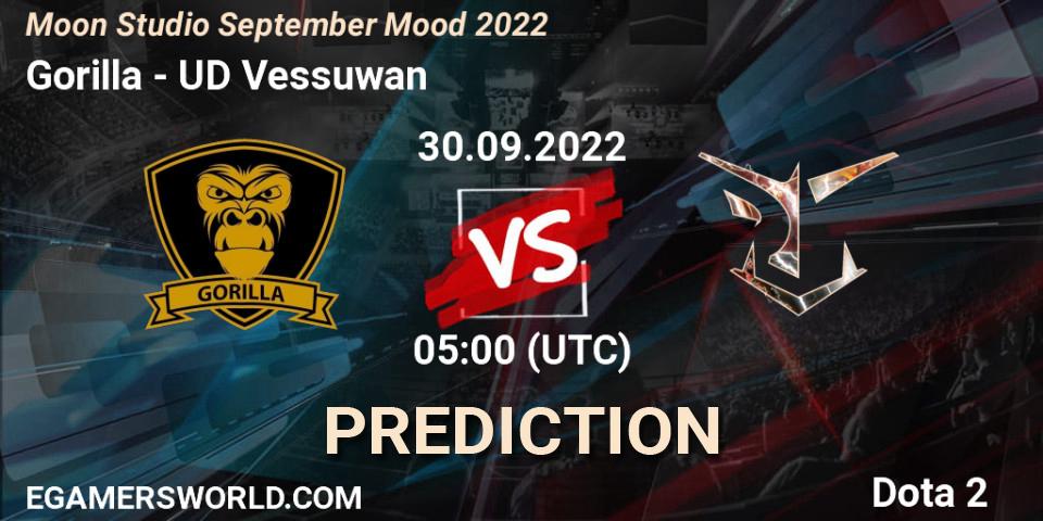 Gorilla vs UD Vessuwan: Betting TIp, Match Prediction. 30.09.2022 at 06:10. Dota 2, Moon Studio September Mood 2022