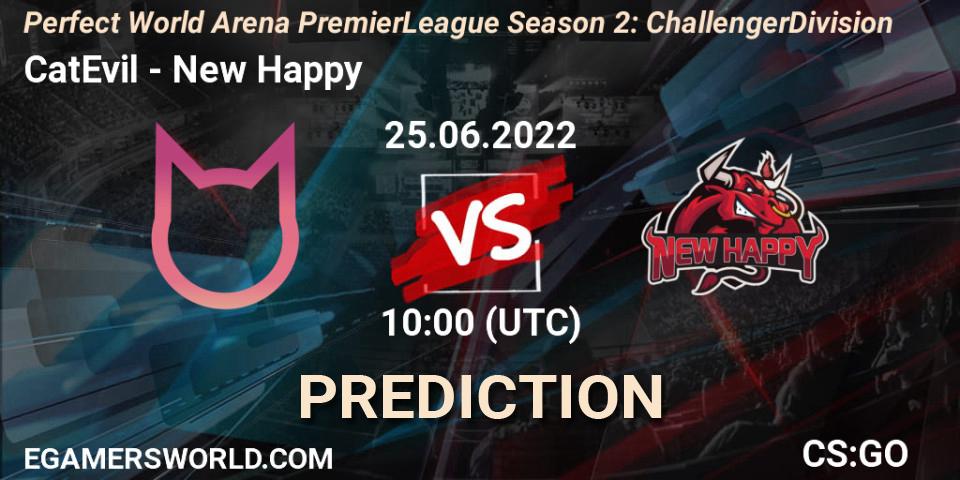 CatEvil vs New Happy: Betting TIp, Match Prediction. 25.06.2022 at 09:00. Counter-Strike (CS2), Perfect World Arena Premier League Season 2: Challenger Division