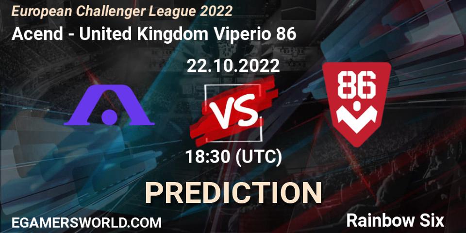 Acend vs United Kingdom Viperio 86: Betting TIp, Match Prediction. 22.10.2022 at 18:30. Rainbow Six, European Challenger League 2022