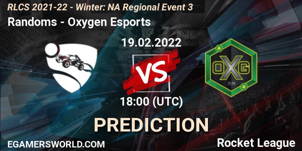 Randoms vs Oxygen Esports: Betting TIp, Match Prediction. 19.02.2022 at 18:00. Rocket League, RLCS 2021-22 - Winter: NA Regional Event 3