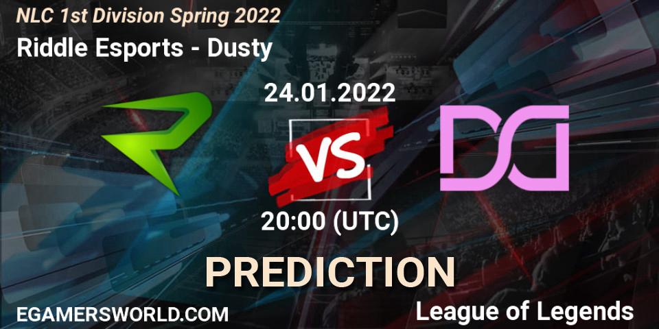 Riddle Esports vs Dusty: Betting TIp, Match Prediction. 24.01.2022 at 21:00. LoL, NLC 1st Division Spring 2022