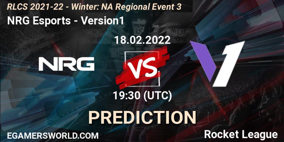 NRG Esports vs Version1: Betting TIp, Match Prediction. 18.02.2022 at 19:30. Rocket League, RLCS 2021-22 - Winter: NA Regional Event 3