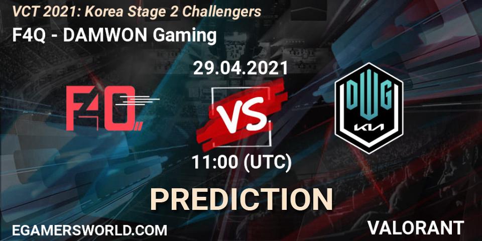 F4Q vs DAMWON Gaming: Betting TIp, Match Prediction. 29.04.2021 at 11:00. VALORANT, VCT 2021: Korea Stage 2 Challengers