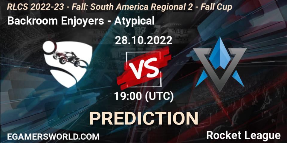 Backroom Enjoyers vs Atypical: Betting TIp, Match Prediction. 28.10.2022 at 19:00. Rocket League, RLCS 2022-23 - Fall: South America Regional 2 - Fall Cup