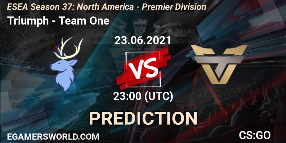 Triumph vs Team One: Betting TIp, Match Prediction. 23.06.2021 at 23:00. Counter-Strike (CS2), ESEA Season 37: North America - Premier Division