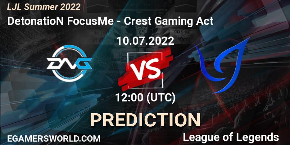 DetonatioN FocusMe vs Crest Gaming Act: Betting TIp, Match Prediction. 10.07.22. LoL, LJL Summer 2022