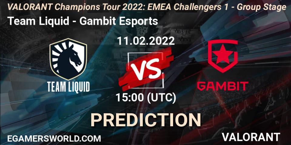 Team Liquid vs Gambit Esports: Betting TIp, Match Prediction. 11.02.2022 at 15:00. VALORANT, VCT 2022: EMEA Challengers 1 - Group Stage