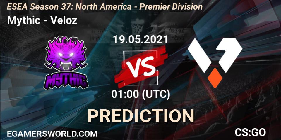 Mythic vs Veloz: Betting TIp, Match Prediction. 19.05.2021 at 01:00. Counter-Strike (CS2), ESEA Season 37: North America - Premier Division