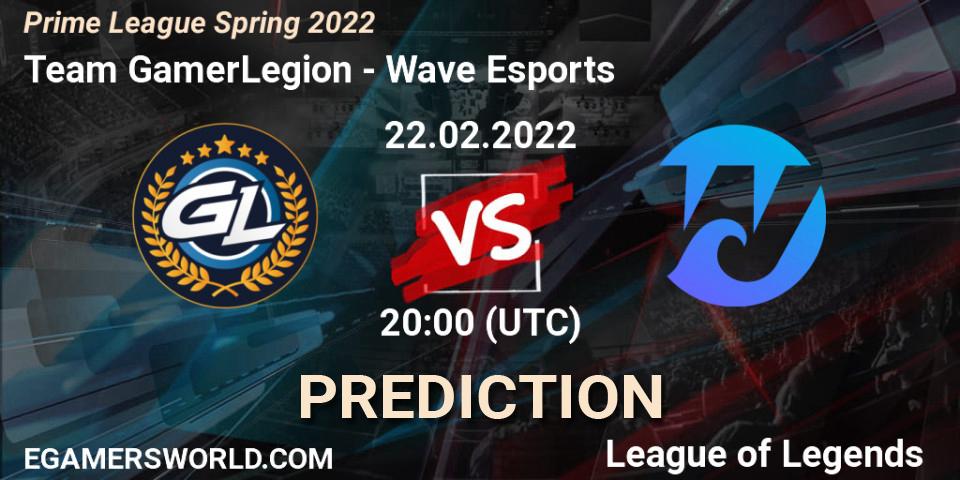Team GamerLegion vs Wave Esports: Betting TIp, Match Prediction. 22.02.2022 at 20:00. LoL, Prime League Spring 2022