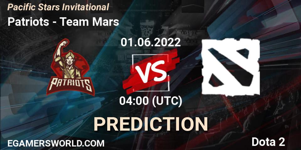 Patriots vs Team Mars: Betting TIp, Match Prediction. 01.06.2022 at 04:04. Dota 2, Pacific Stars Invitational