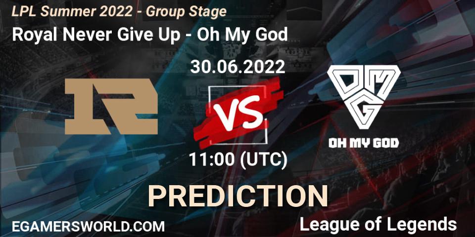 Royal Never Give Up vs Oh My God: Betting TIp, Match Prediction. 30.06.22. LoL, LPL Summer 2022 - Group Stage